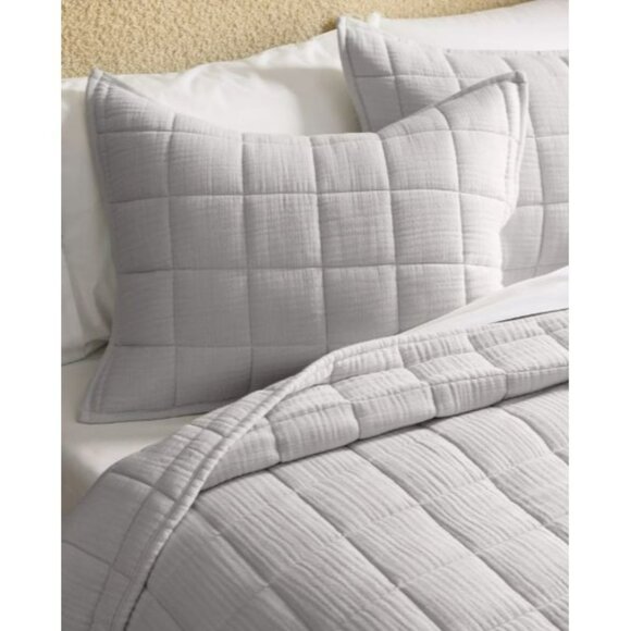 NWOT Quince Organic Airy Gauze Box Quilt Sham Set Standard Quilted Light Grey - Picture 1 of 3